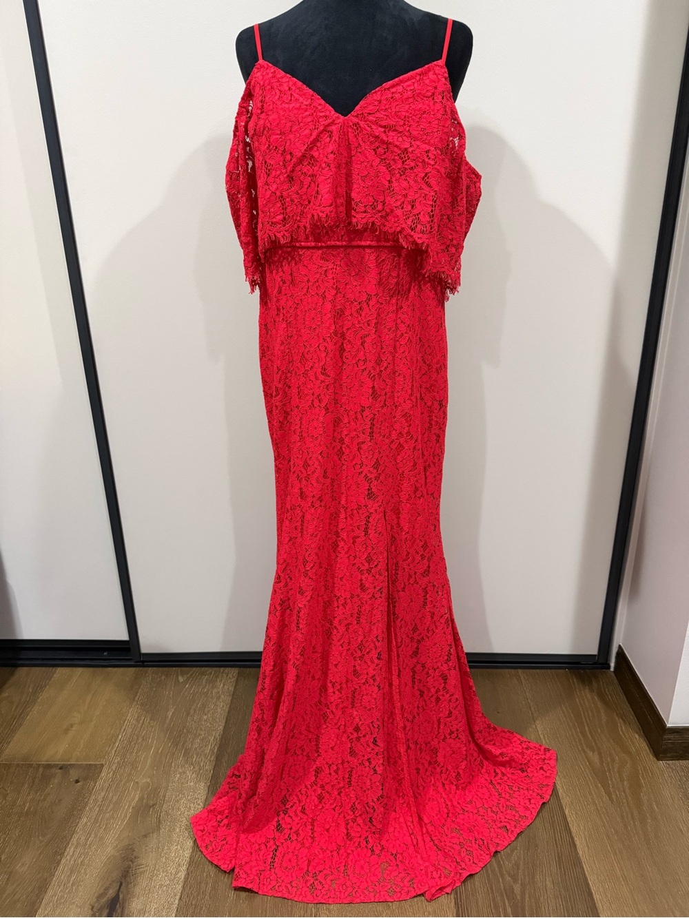 Lulus Caterina Red Lace Off-the-Shoulder Maxi Dress XL